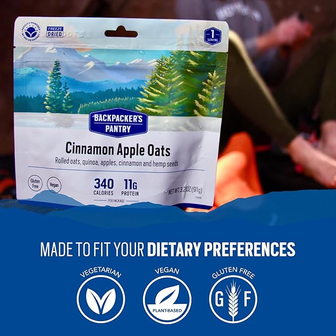 Backpacker's Pantry Cinnamon Apple Oats - Freeze Dried Backpacking & Camping Food - Emergency Food - 11 Grams of Protein, Vegan, Gluten-Free - 1 Count
