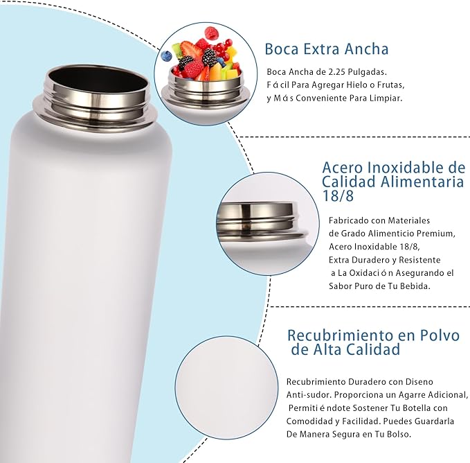 Volhoply Insulated Water Bottles Bulk 8 Pack,Not Suitable for Sublimation, 40 oz Stainless Steel Sports Bottle with Paracord Handle & Spout Lid, Double Walled Vacuum Metal Travel Flask(White,8 Set)