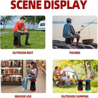 Portable Collapsible Stool - 4 Pillars Large Weight Capacity Travel-Friendly Folding Stool, Easy to Use Lightweight Telescoping Seat for Outdoor Activities, Camping & Hiking (Red)