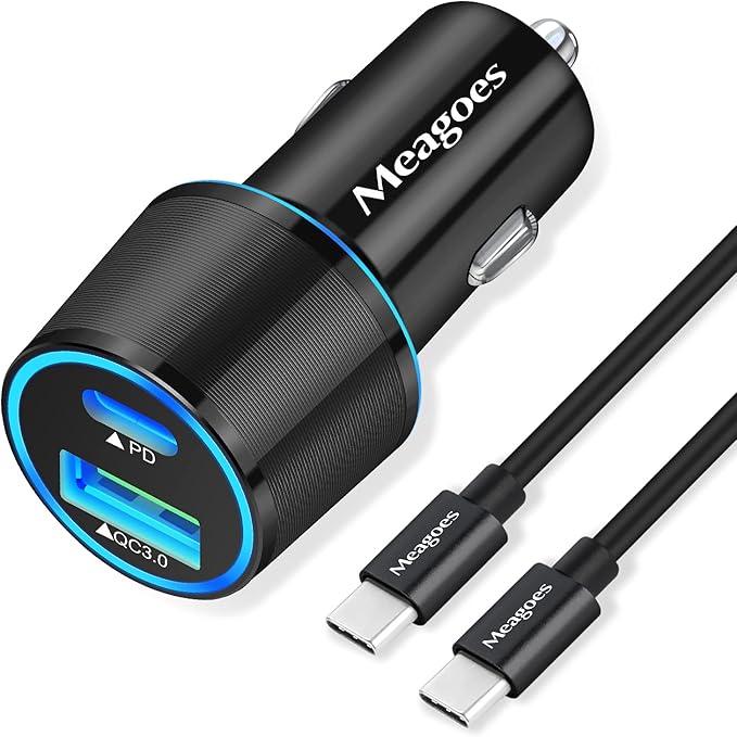 67.5W Car Charger USB C Super Fast Charging, 45W USBC & QC3.0 Port Plug for iPhone 17 Pro Max/Air/16/15/iPad, Samsung S26/S25 Android Cell Phone, Dual 12V Cigarette Lighter Adapter+ 3.3ft Type C Cable