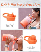 Coolflask 64 oz Water Bottle with Straw, Half Gallon Insulated Large Water Jug with Straw & Spout Lids, Double Wall Stainless Steel Metal Flask, Keep Cold 48h Hot 24h, Sunny Orange