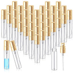 Zhehao 100 Pcs Mini Spray Bottles 5 ml Clear Glass Perfume Bottles Refillable Fine Mist Perfume Atomizer Portable Empty Sample Containers for Cleaning, Essential Oils, Travel (Gold Cap)