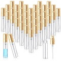 Zhehao 50 Pcs Mini Spray Bottles 5 ml Clear Glass Perfume Bottles Refillable Fine Mist Perfume Atomizer Portable Empty Sample Containers for Cleaning, Essential Oils, Travel (Gold Cap)