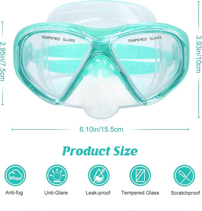 Kids Swim Goggles Snorkel Diving Mask for Boys Girls Ages 5-15, Two-Color Anti-Fog Swimming Goggles with Nose Cover