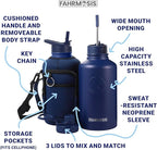 64 Oz Insulated Water Bottle with Strap Stainless Steel Sports Water Bottle with 3 Lids (Straw, Chug and Flip Lid) Leak Proof Metal Half Gallon Jug for Men & Women - Navy Blue