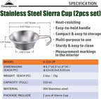 CAMPINGMOON 2pcs Set Stainless Steel Camping Sierra Cup 310ml S-220-2P (2pcs Set)