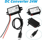 24W DC 12V/24V to 5V3.5A 9V 12V/2A USB C Step Down Converter,Aideepen 3A 24W Type-C Output Charging Module Waterproof Buck Module Power Adapter Compatible with Raspberry Pi 4, Mobile（2-Pack）