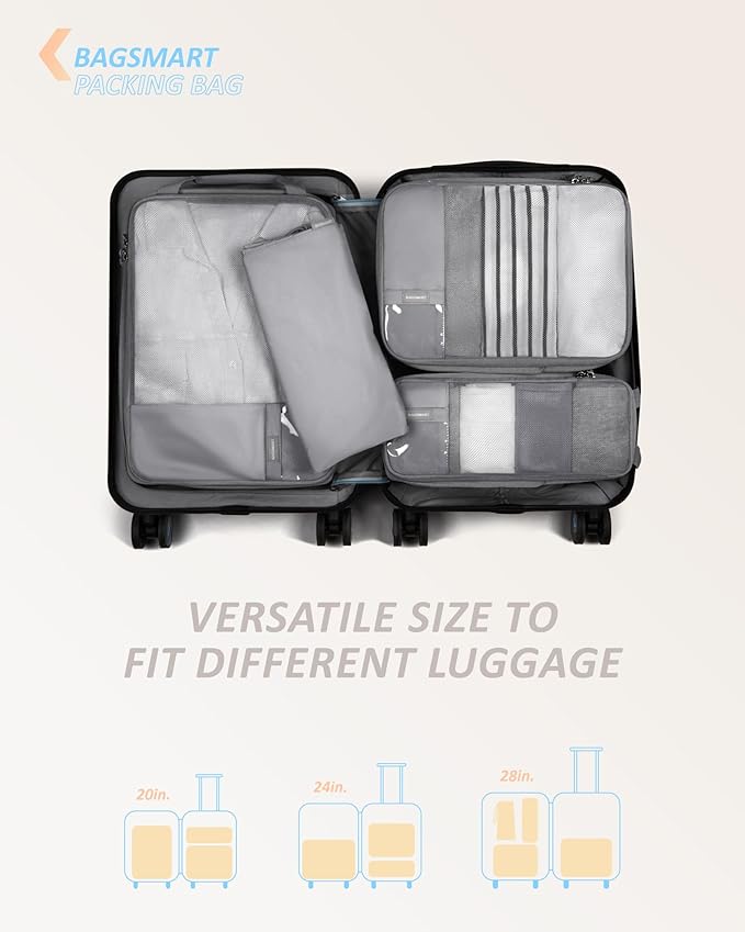 BAGSMART 6 Set /4 Set/2 Set Compression Packing Cubes for Travel, Lightweight Luggage Organizer Bags, Durable Space Saver Bags Travel Essentials