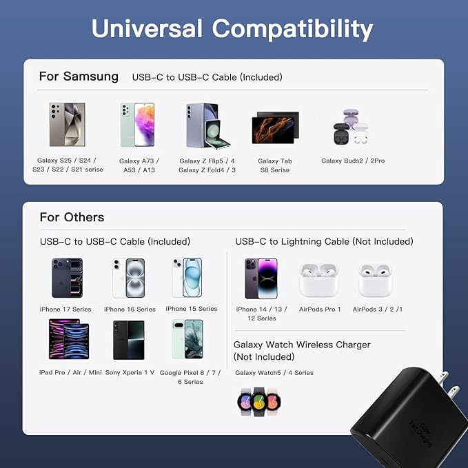 45W Samsung Super Fast Charger Block, 2Pack Type C Fast Charging Block with 3FT 6FT USB C Charger Cable Compatible with Samsung Galaxy S24 S23 S22 S21 Ultra/S20/S20 Ultra/Note 20 Ultra