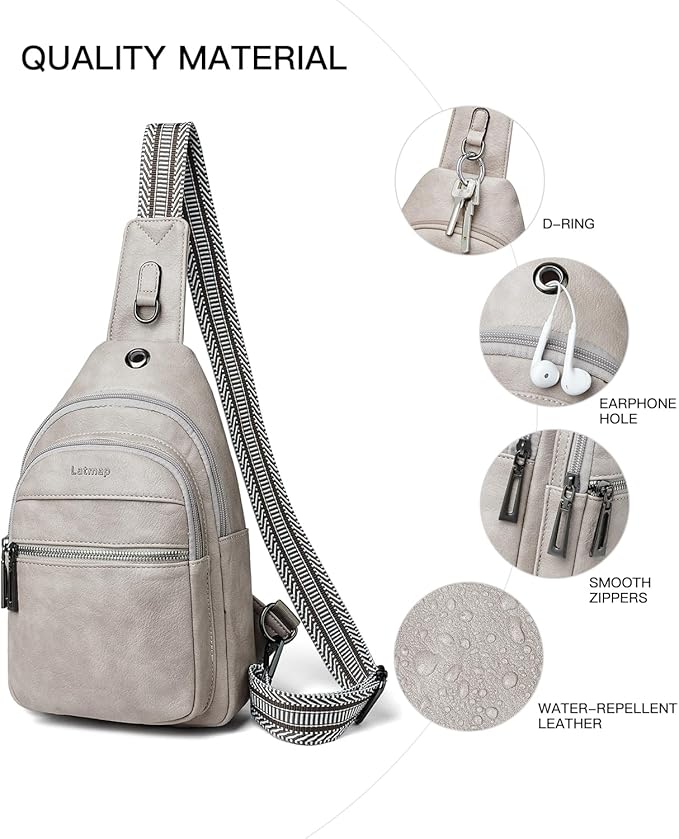 7L Sling Bag For Women Faux Leather Anti Theft Small Casual Daypack Backpack Fanny Pack Crossbody Chest Bags Purse Waterproof Light Grey