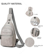 7L Sling Bag For Women Faux Leather Anti Theft Small Casual Daypack Backpack Fanny Pack Crossbody Chest Bags Purse Waterproof Light Grey