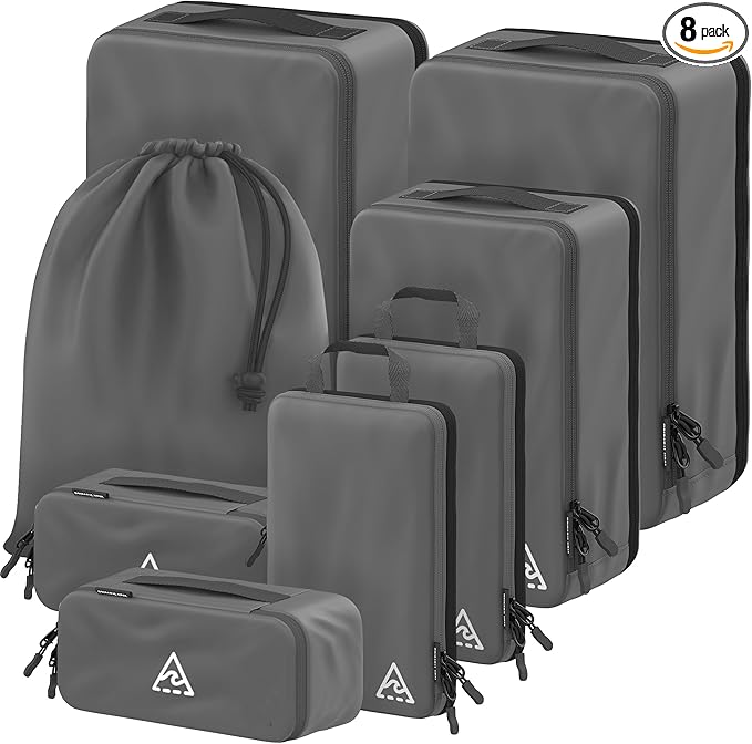 8-Piece Deluxe Compression Bags For Travel - Maximize Space In Luggage With Travel Compression Bags For Packing Double Capacity Design, Luxury Suitcase Organizer Bags, Large, Small, & Medium Set