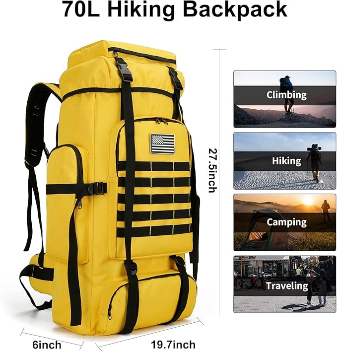 Hiking Backpack for Men 70L/100L Camping Backpack Military Rucksack Molle 3 Days Assault Pack for Climbing