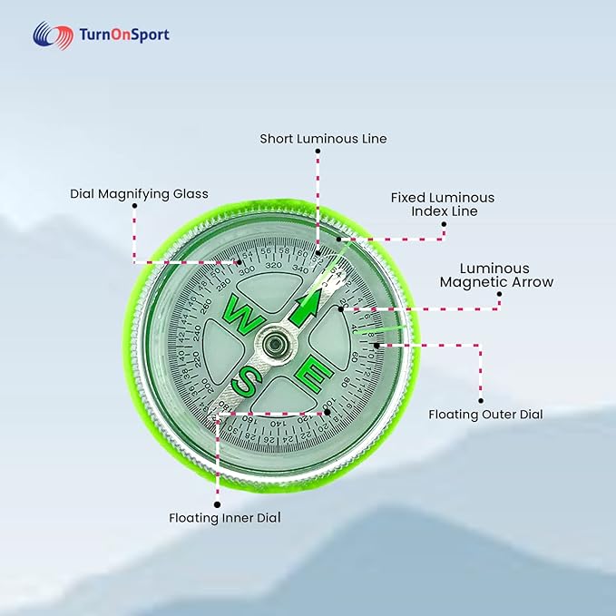 TurnOnSport Lensatic Compass - Hiking & Camping Navigation - Orienteering & Map Reading - Boy Scout & Professional Field Compass