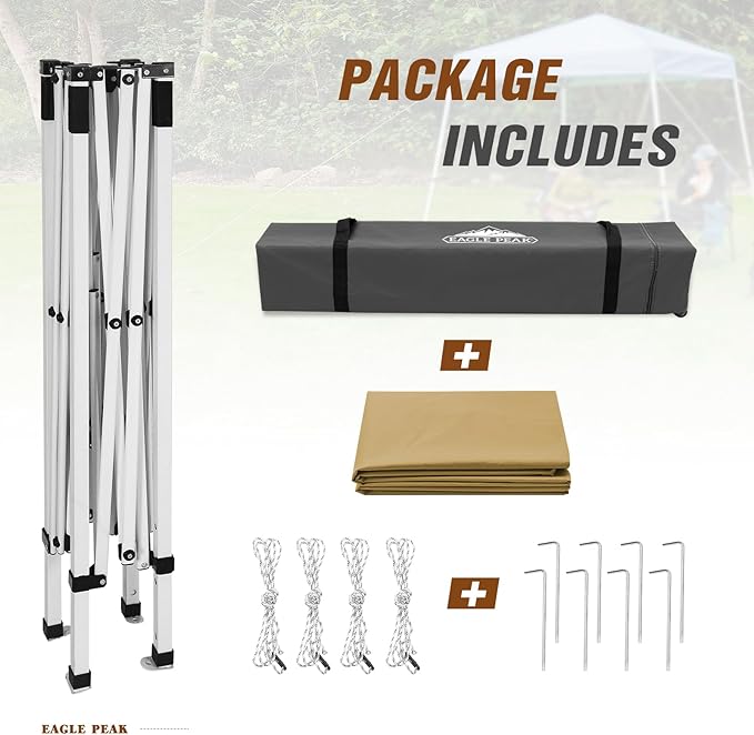 EAGLE PEAK 8x8 Slant Leg Pop-up Canopy Tent Easy One Person Setup Instant Outdoor Beach Canopy Folding Portable Sports Shelter 8x8 Base 6x6 Top (Beige)