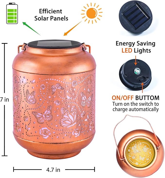Butterfly Solar Lanterns Outdoor Waterproof Hanging Solar Lights Butterfly Gifts for Women/Men/Butterfly Lovers Gifts Metal Decorative LED Butterfly Lanterns for Garden Decor,Patio,Lawn,Pathway,Yard