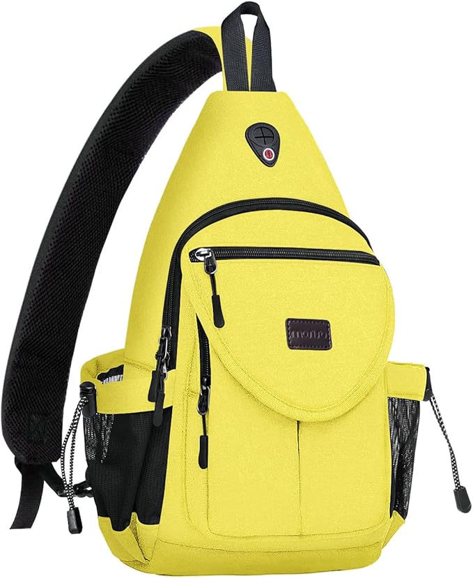 MOSISO Sling Backpack,Canvas Crossbody Hiking Daypack Bag with Anti-theft Pocket, Yellow