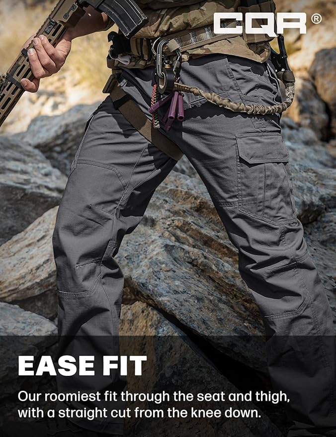 CQR Men's Tactical Pants, Water Resistant Ripstop Cargo Pants, Lightweight EDC Work Hiking Pants, Outdoor Apparel