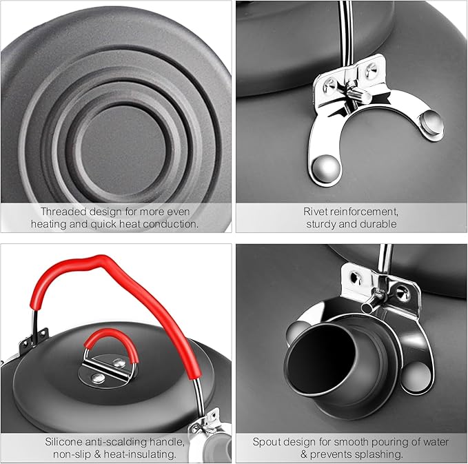 Alocs 1.4L Kettle Teapot, Portable Camping Coffee Pot, Hard-Anodized Aluminum Camping Kettle, Compact Tea Kettle for Stove Top, Outdoor, Hiking, Camping, Picnic and Traveling.