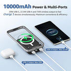 Azmuth Magnetic Wireless Power Bank 10000mAh, 15W Portable Charger Compatible with MagSafe for iPhone 17/16/15/14/13/12 Series Built-in Stand LED Display 20W PD USB-C 22.5W USB-A Black