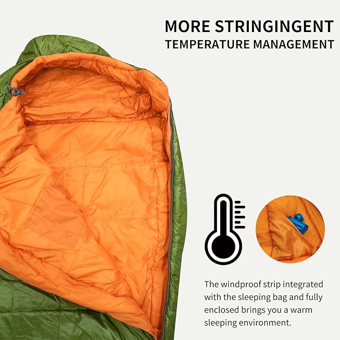 3-4 Seasons Shingle Sleeping Bag 15℉ with Inner Pocket for Adult,Perfect for Backpacking,Traveling and Hiking,Including Free Compression Stuff Sack.