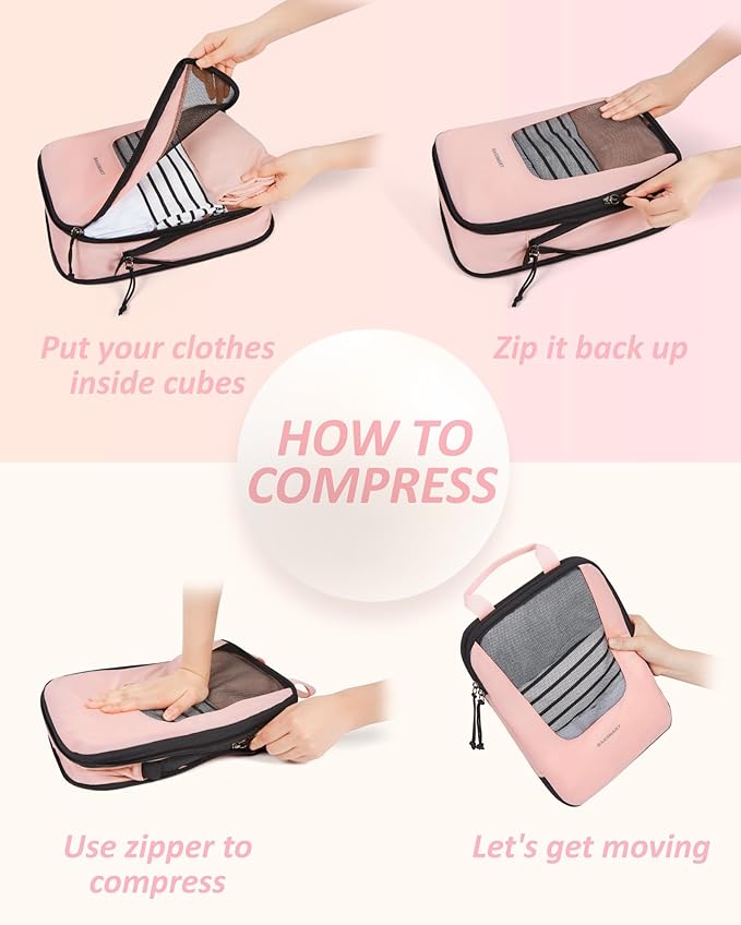BAGSMART Compression Packing Cubes for Travel, 6 Set/5 Set/4 Set, Compression Suitcase Organizer Bags Set for Suitcases Travel Essentials, Lightweight Packing Organizers