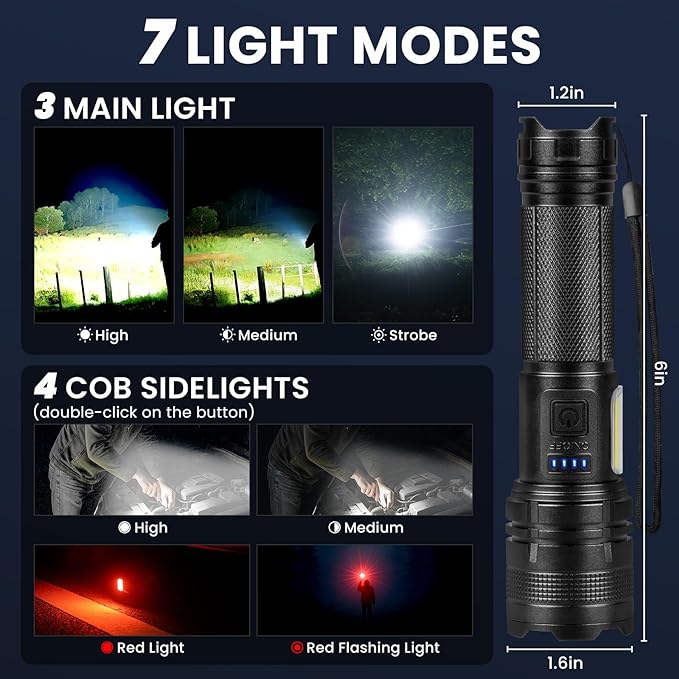 THY TRY Rechargeable LED Flashlights High Lumens, 90000LM Super Bright Flashlights with 7 Modes, High Powered Handheld Flash Light for Home Camping Hiking Night Work (2 Pack)