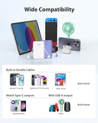 TG90° 2 Pack External Battery Pack 5000mAh Portable Charger, USB C Power Bank with Built-in Foldable AC Wall Plug and Cables, Mini Battery Charger Compatible with iPhone, Samsung, Google etc