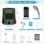 Portable Camping Shower, Pop Up Shower Privacy Tent Kit with LED Lights, 4500mAh Rechargeable Shower Pump, Filtered Shower Head & 7.4 Gallons Foldable Bucket, Outdoor Shower for Hiking Beach, Travel