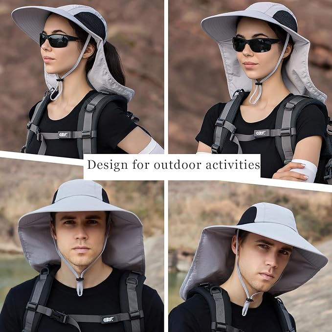 Sun Hat for Men Women with Neck Flap,UPF 50+ UV Protective Hiking Fishing Hats,Wide Brim Sun Hat for Women&Men