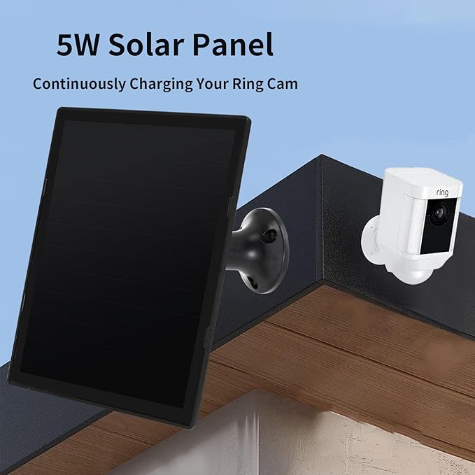 Solar Panel Charger for Ring Camera, Compatible with Ri ng Stick Up Cam, Stick Up Cam Pro, Ring Spotlight Cam Plus/Pro, 6W5V 13ft Charging Cable (Black-1Pack)