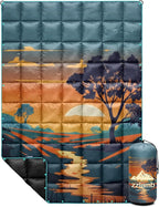 zzlamb Camping Blanket, Outdoor Lightweight Travel Blanket Puffy Portable Down Alternative, Windproof Warm Cloak with Snaps, Cozy Quilt Backpacking Picnic RV Plane Car Hammock Beach Climbing