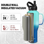 Water Bottle 40oz, Insulated Water Bottle with Handle & Straw Lids, Stainless Steel Water Bottle Fits in Any Car Cup Holder, Travel Cup Double Wall BPA-Free Leak-proof to Keep Cold &Hot