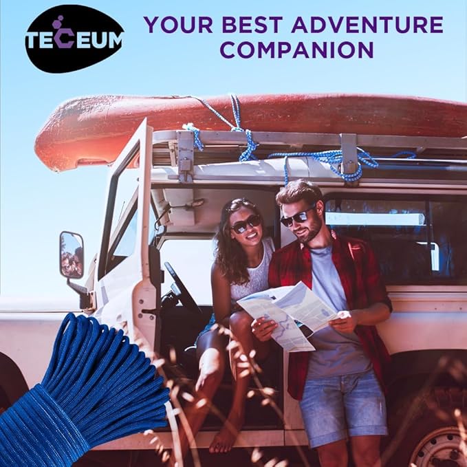 TECEUM 5/32" Paracord Rope 1000 – 1000ft / 200ft / 100ft / 50ft – Tactical Parachute Cord 4mm – 45+ Colors – Nylon String for Survival & Camping Gear – Stripe Cord for Survival – Utility Rope