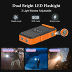 Solar Charger Power Bank 66800mAh Built in Hand Crank and 4 Cables, 22.5W Fast Charging PowerBank 6 Outputs & 4 Inputs, Portable Charger with Camping Flashlights & Compass for Outdoor (Orange)