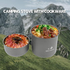 Camping Cookware Mess Kit, 17 pcs Backpacking Cooking Gear, Lightweight Camping Pots and Stove Set for 3 Person, Outdoor Cooking Gear Ideal for Camping, Hiking, Backpacking and Picnic