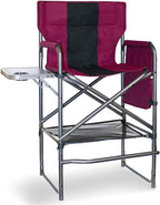 30" Tall Directors Chair with Side Table, 400LBS Bar Height Folding Camping Chair for Makeup Artists, Outdoor Events, Portable Foldable Chair with Cup Holder & footrest - Light Wine Red