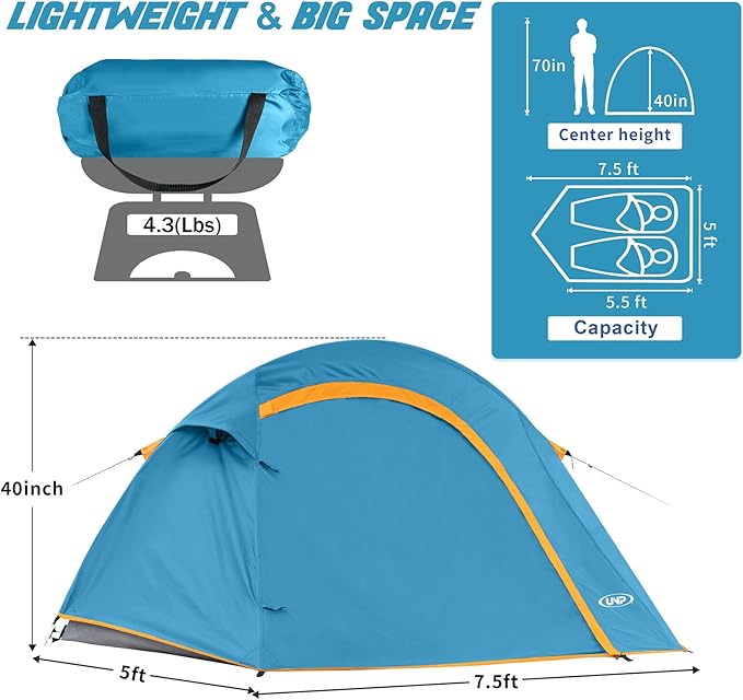 Camping Tent 4 Person, Waterproof Windproof Tent with Rainfly Easy Set up-Portable Dome Tents for Camping