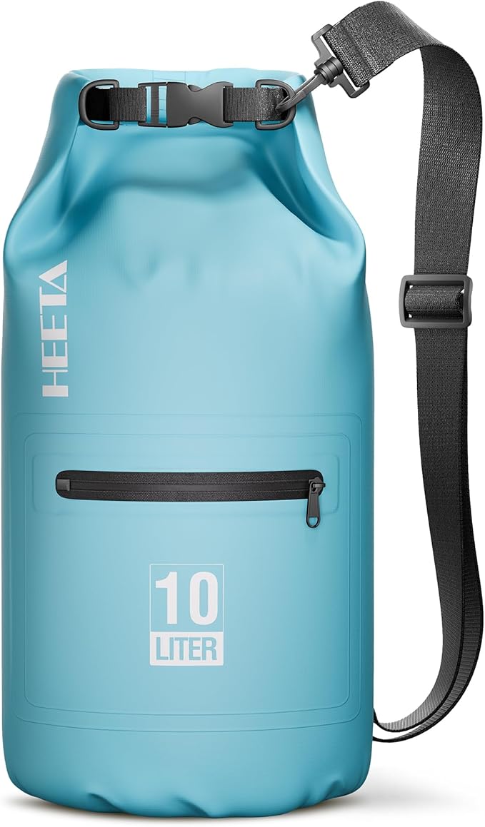 HEETA Waterproof Dry Bag with Front Zippered Pocket for Women Men, 5L/10L/20L/30L/40L Roll Top Lightweight Dry Storage Bag Backpack for Travel, Kayaking, Boating, Rafting, Camping, Hiking & Beach
