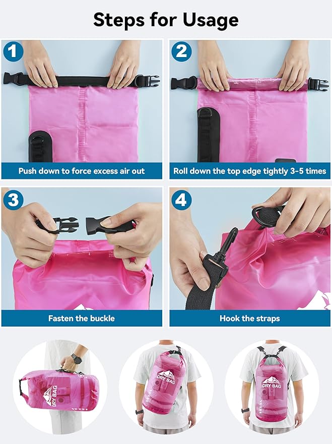 HEETA Dry Bag Waterproof for Women Men, 5L/10L/20L/30L/40L Roll Top Lightweight Dry Storage Bag Backpack with Phone Case for Travel Swimming Boating Kayaking Paddle Board Camping Beach Accessories