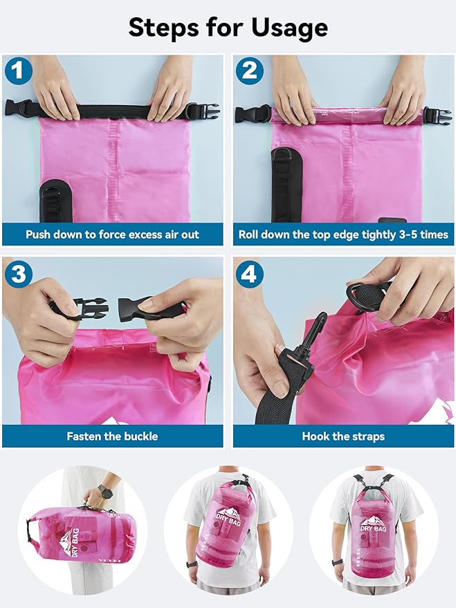 HEETA Dry Bag Waterproof for Women Men, 5L/10L/20L/30L/40L Roll Top Lightweight Dry Storage Bag Backpack with Phone Case for Travel Swimming Boating Kayaking Paddle Board Camping Beach Accessories