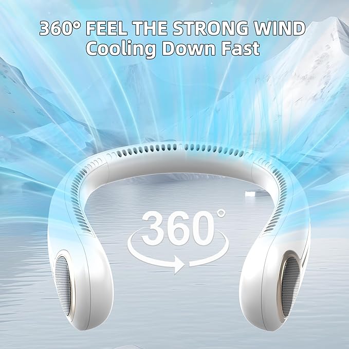 Portable Neck Fan,Hands Free Personal Wearable Bladeless Fan,6000mAh USB Rechargeable,360° Cooling,LED Display,4-Speeds,Birthday Gifts for Men Women Dad Mom,Outdoor Indoor Travel Camping (White)