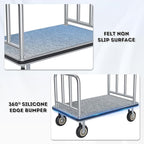 Hotel Luggage Cart Commercial Grade Brushed Stainless Steel, 900LBS Heavy Duty Bellman's Cart with 8" Rubber Wheels & Grey Carpeted Deck Luggage Trolley for Hotels Resorts (Silver, 38"× 42" × 25")
