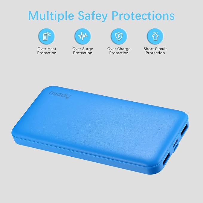 Miady 2-Pack 10000mAh Dual USB Portable Charger, Type-C Fast Charging Power Bank, Slim Backup Battery Pack Compatible with iPhone 16/15/14/13 Galaxy S24/22 iPad Android etc (Red+Blue)