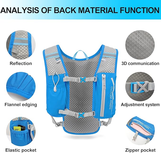 INOXTO Running Hydration Vest Backpack,Lightweight Insulated Pack with 1.5L Water Bladder Bag Daypack for Hiking Trail Running Cycling Race Marathon for Women Men
