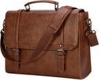IGOLUMON Messenger Bag for Men 18 inch Vintage Leather Waterproof Laptop Briefcase Large Computer Laptop Bag Leather Satchel Bag Retro Shoulder Bag for Office Business Travel College, Brown