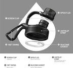 IDEUS Insulated Stainless Steel Water Bottle with 2 Leak-Proof Lids, Thermal Water Flask for Hiking Biking, 18oz, Black