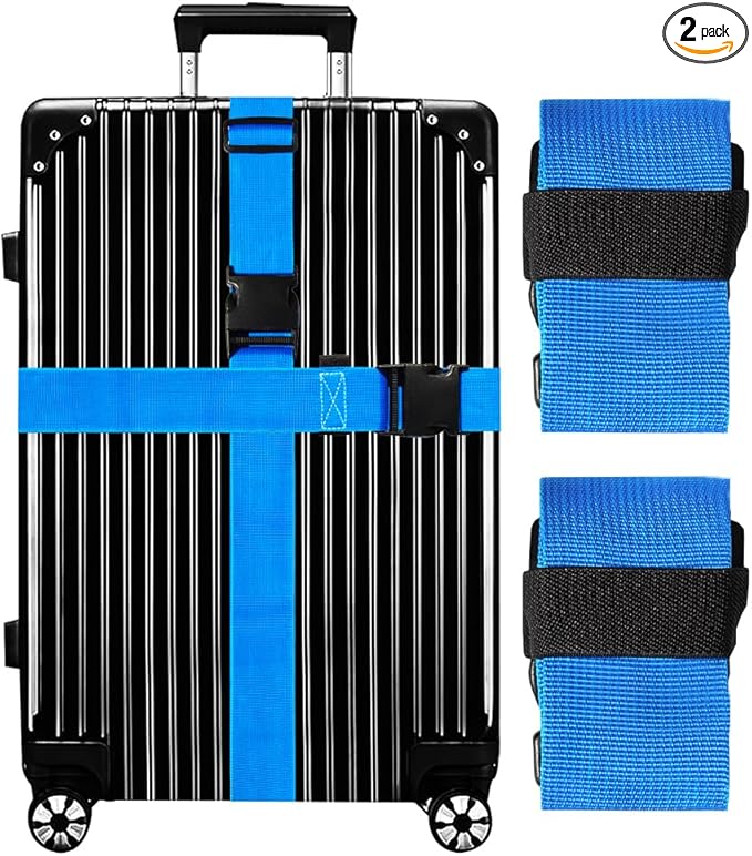 Luggage Straps for Suitcases TSA Approved-2 Pack Bright Personalized Luggage Belt Strap for Suitcase/Carry On Bag Luggage Accessories for Travel (SkyBlue)