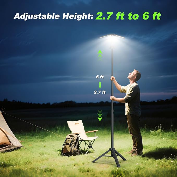 Camping Lights with Remote & Stand 6 Ft,14000 mAh Rechargeable Camping Lantern Tent Light, 6000 Lumen Magnetic Work Light,Portable Outdoor Light for Hiking,Camping,Emergency,Power Outages