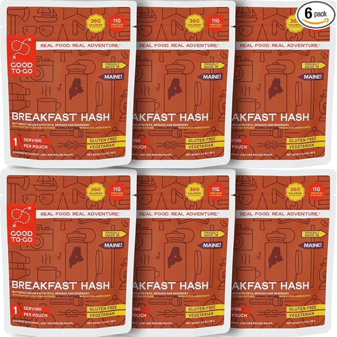 GOOD TO-GO Breakfast Hash (6-Pack of Single Servings) | Camping & Backpacking Food | Just Add Water Backpacking Meals | Good To-Go Dehydrated Meals Taste Better Than Freeze Dried Food
